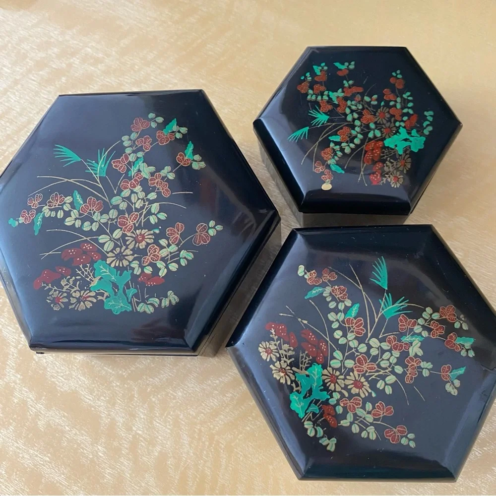 Vintage Hexagon Jewerly Trinket Nesting Boxes Set of 3